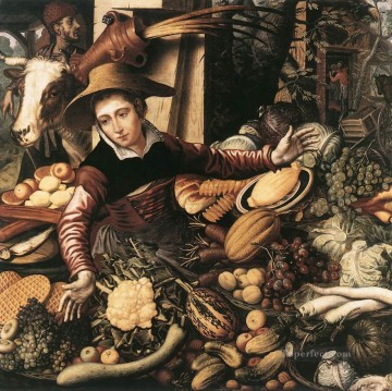 ピーター・アールセン Painting - 野菜屋台を持つ市場の女性 オランダの歴史画家ピーテル・アールセン